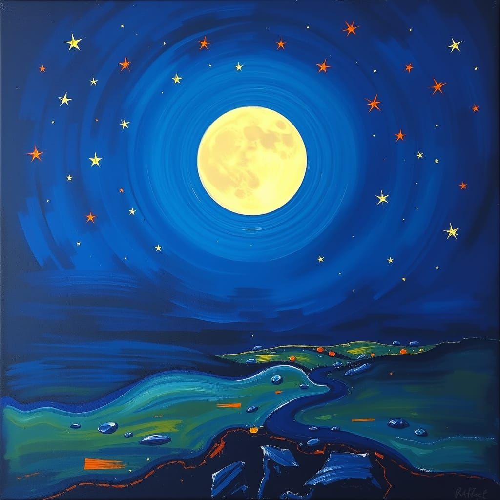 Surreal Moonscape with Vibrant Stars
