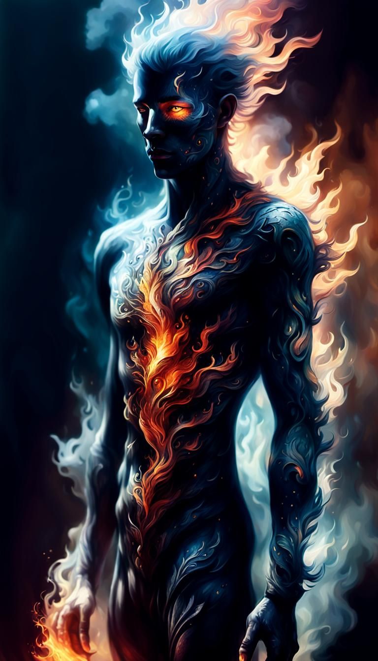 Ethereal Shadow Figure Engulfed in Flames