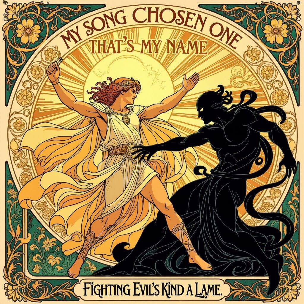 Art Nouveau Hero Battles Evil in Golden Light