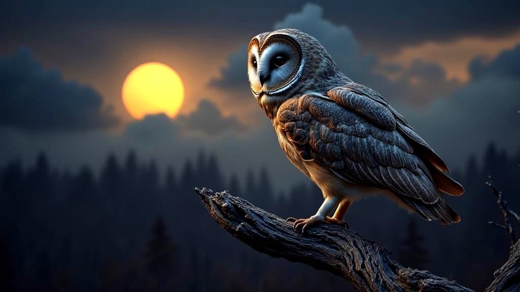 A Barn Owl sitting on a tree branch.
