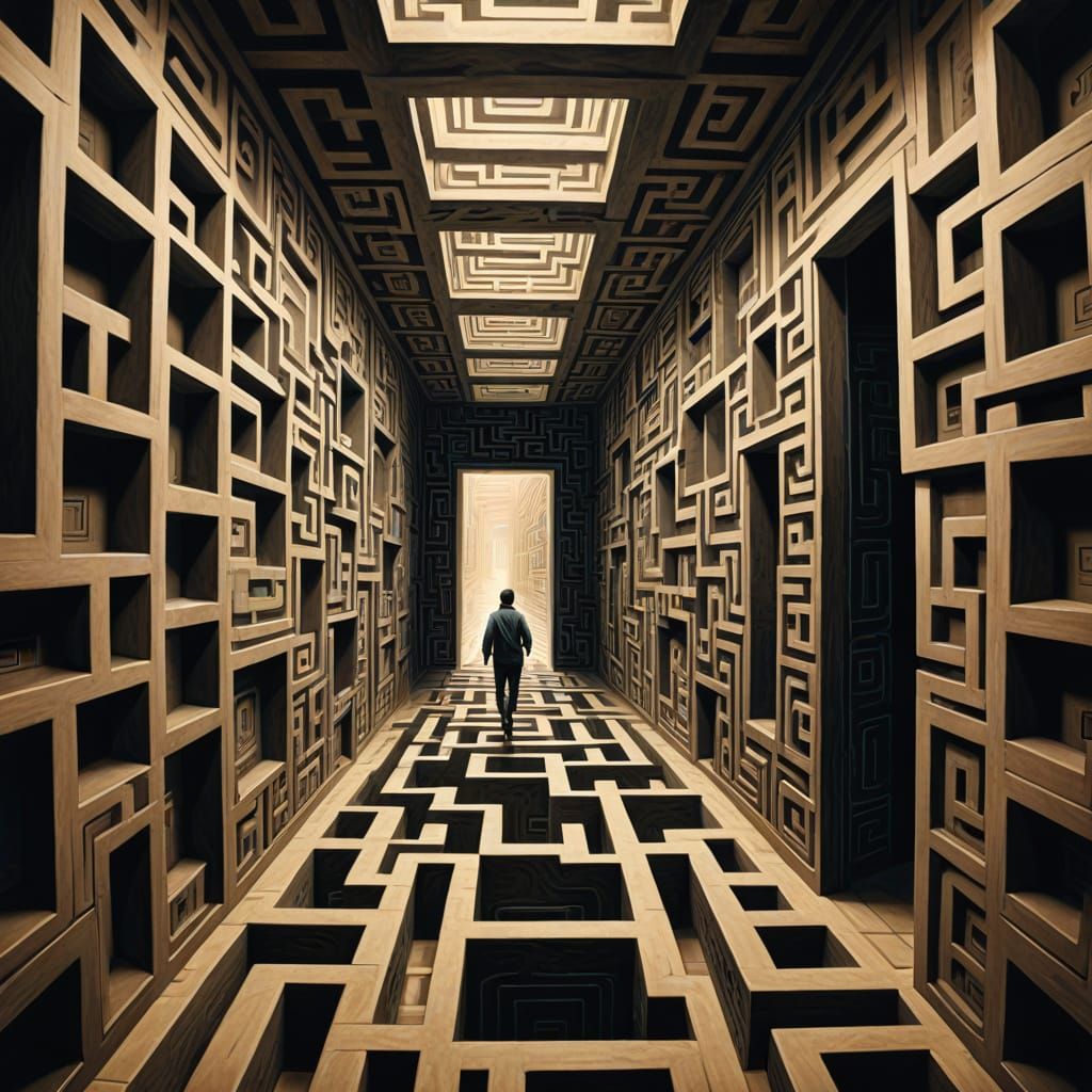 Surreal Endless Maze in Escher-esque Style