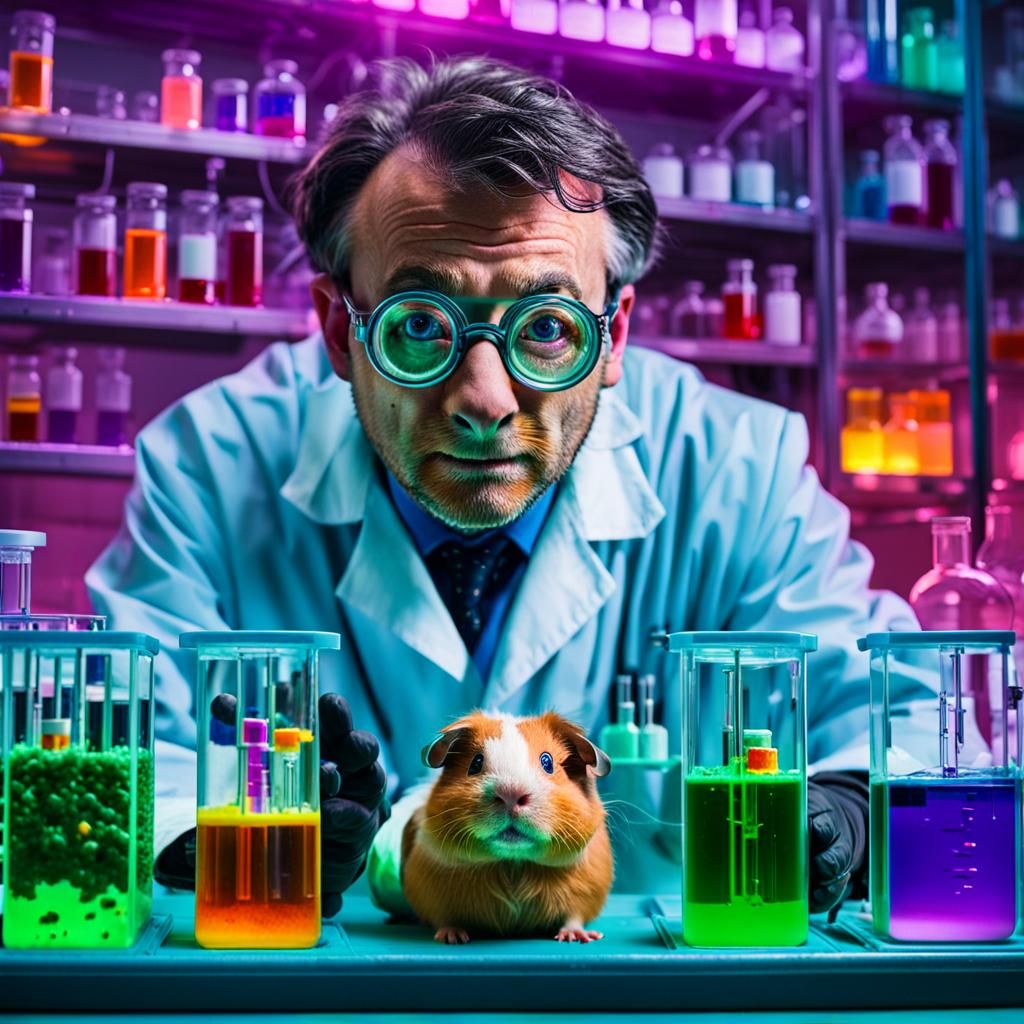 Mad Scientist and Guinea Pig in Lab