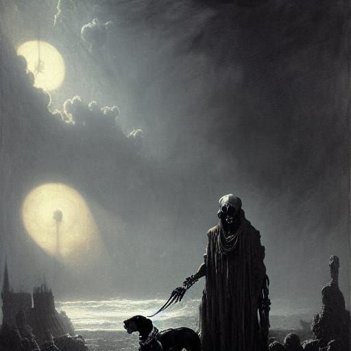 Horrific Skeleton Dog in Gothic Horror Style