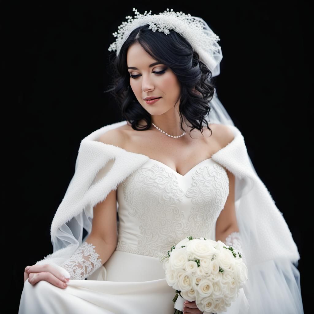 Winter Wedding Scene with Woman in White