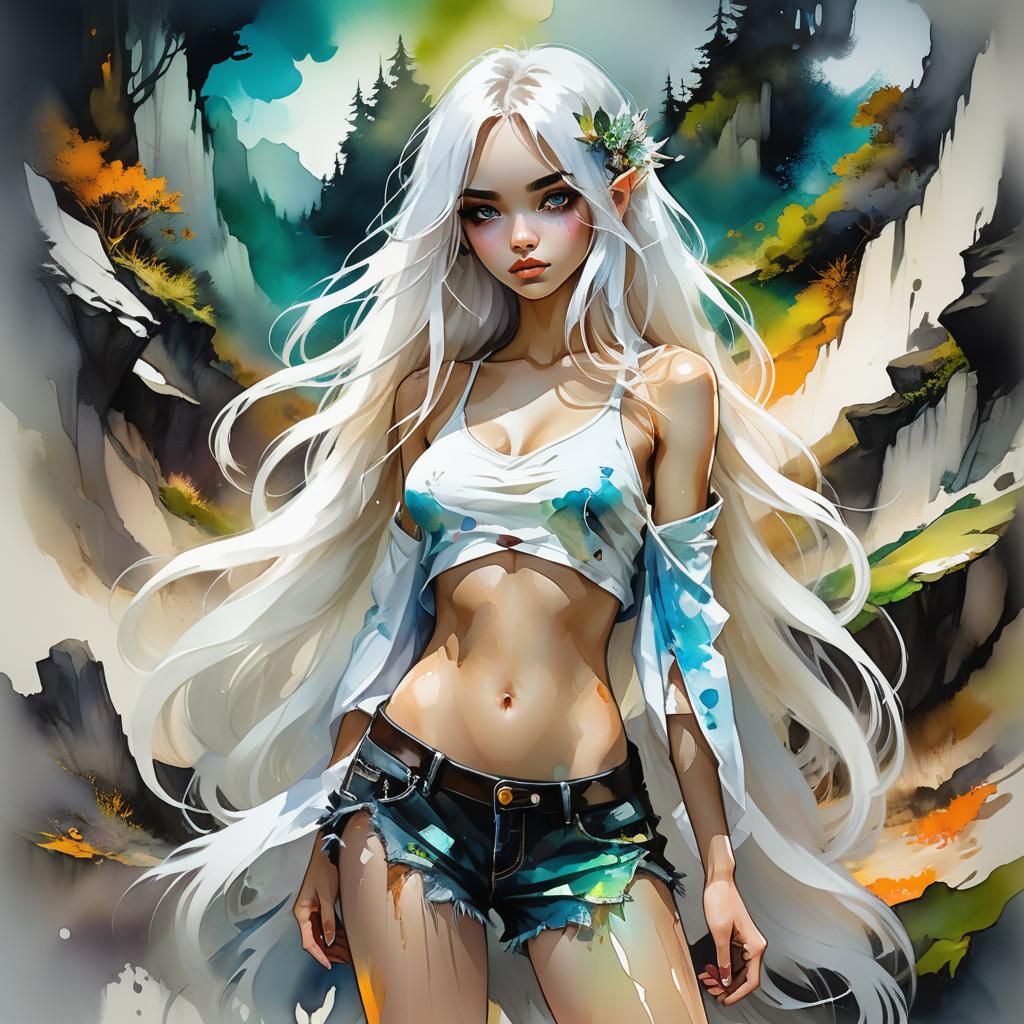 Mystical Girl on Fairy Hill in Ethereal Manga Style