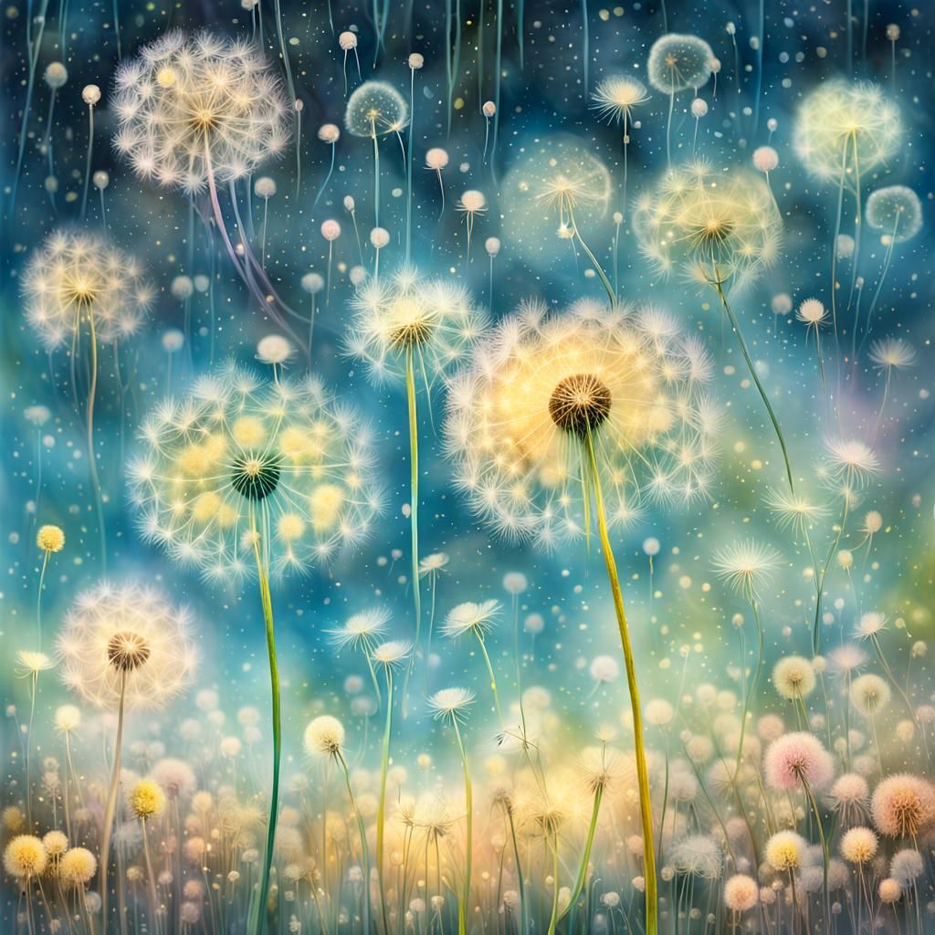Winged Fairies Making Wishes in Dandelion Dreamscape