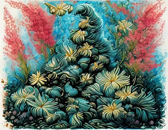 Psychedelic Floral Landscape with Spatial Anomaly