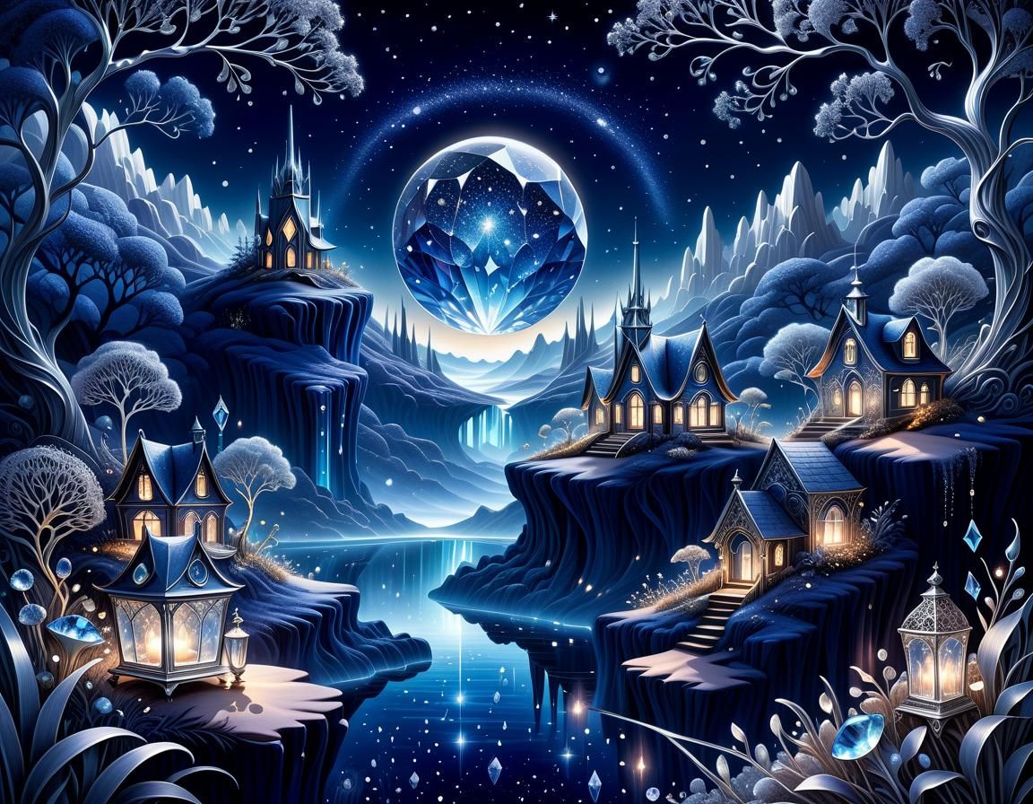 Enchanted Crystal Landscape at Night