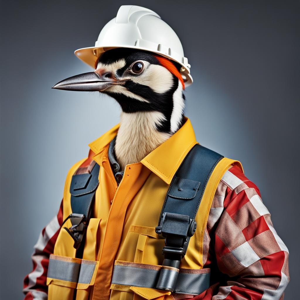 Woodpecker Construction Worker Portrait, Professional Photog...