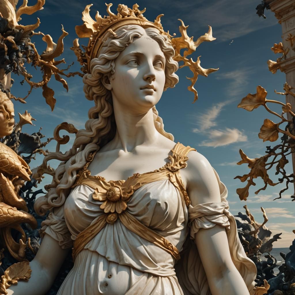 Neoclassical Venus Sculpture in Hyperrealistic Detail