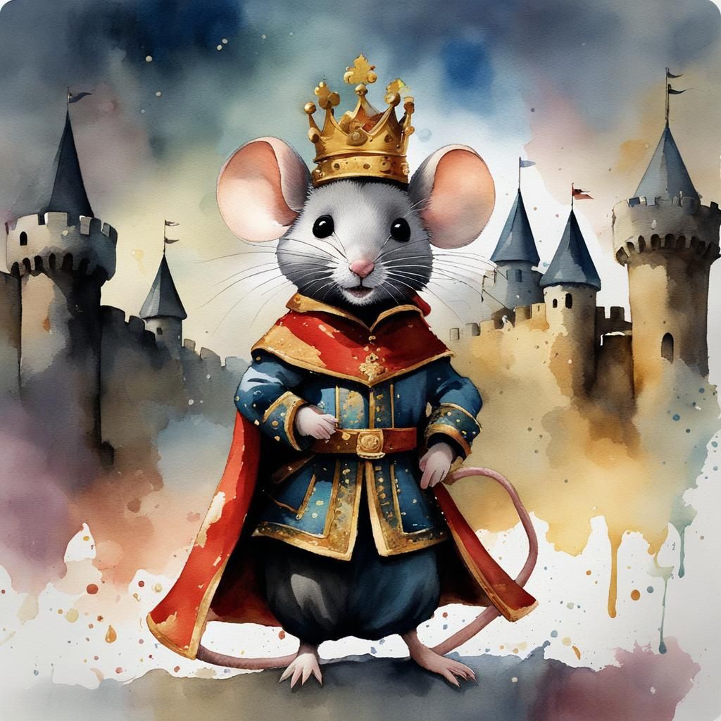 Anthropomorphic Mouse King in Watercolor Style
