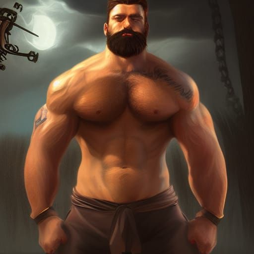 Muscular Bearded Man in Bara Style