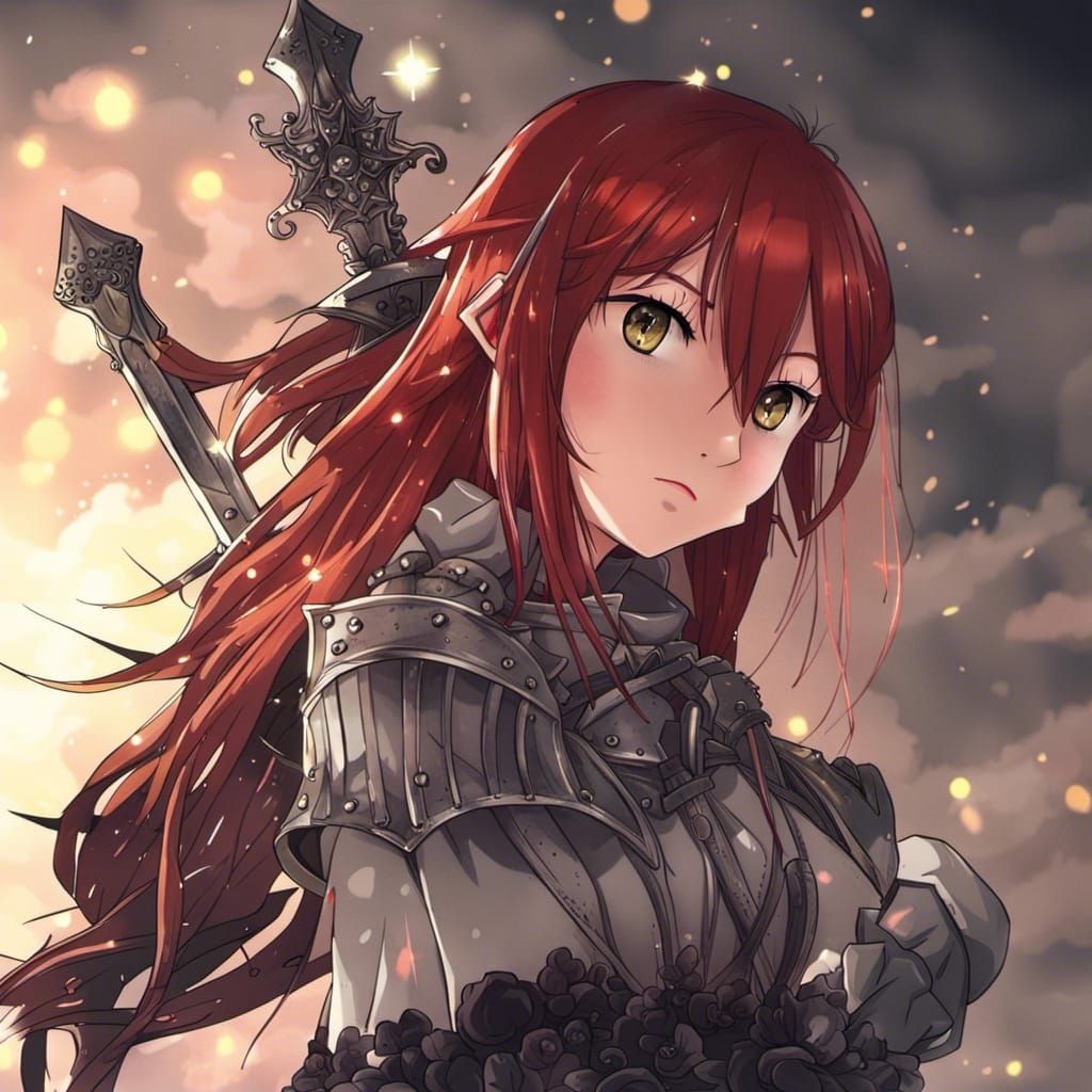 Red-Haired Girl in Dark Souls Anime Style