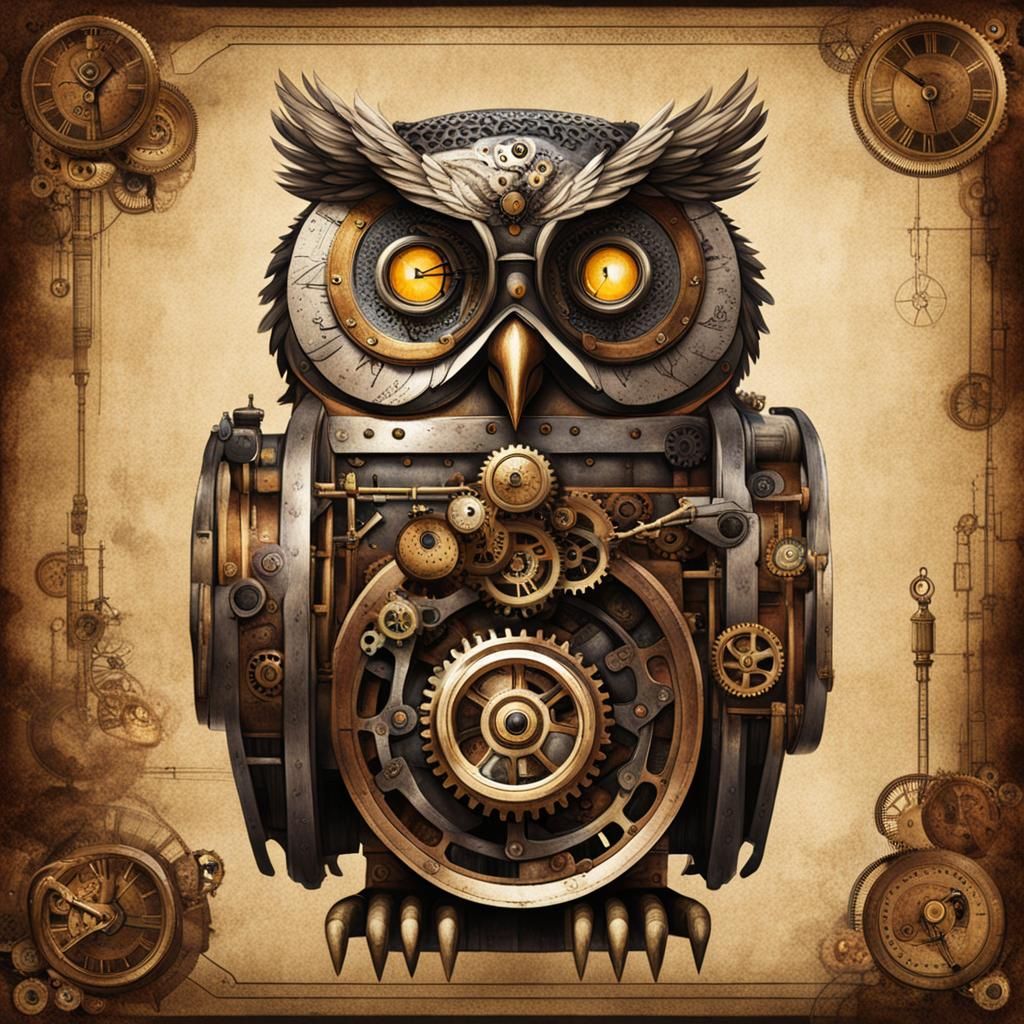 Steampunk Owl with Mechanical Details