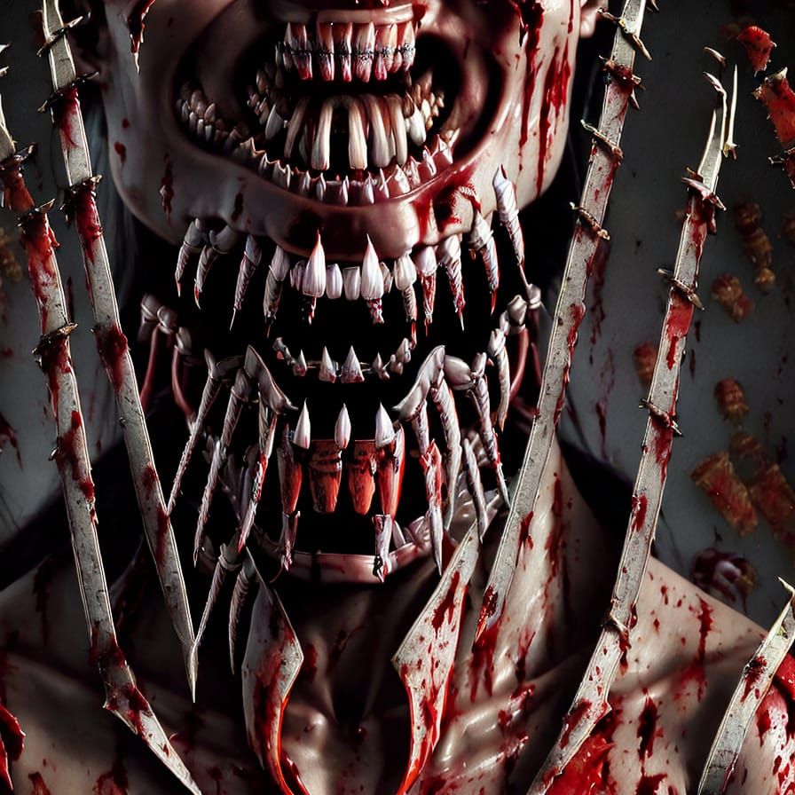 Nightmarish Demon War Scene with Gnashing Teeth