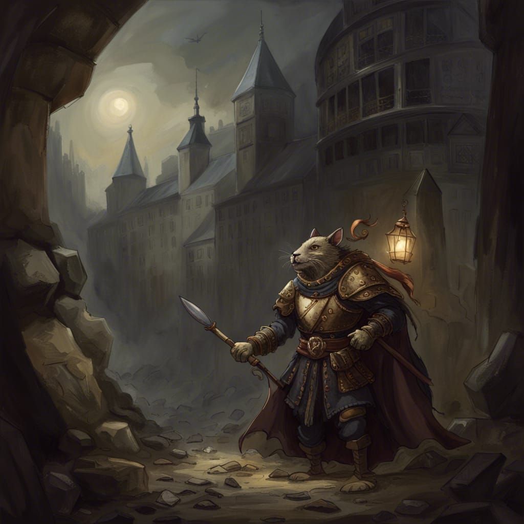 Rat Knight in Engraved Armor with Heraldic Shield