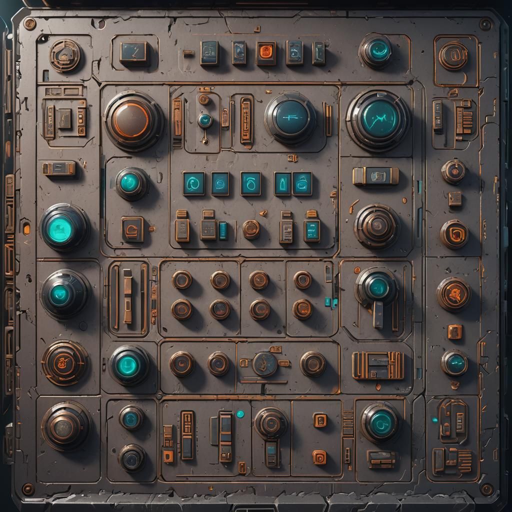 Low Tech Sci-Fi Control Panel with Hieroglyphs