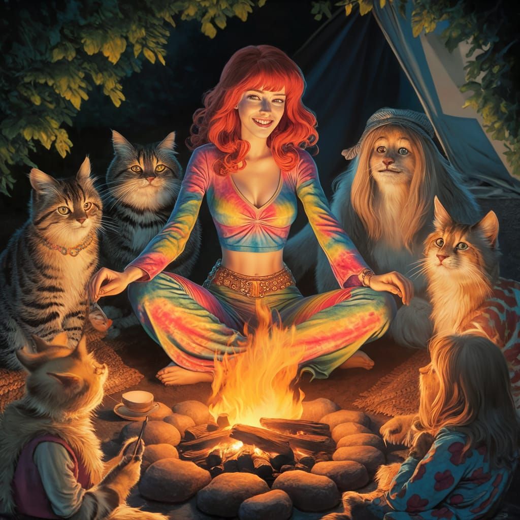 Redhead in Tie-Dye: Comic Book Campfire Scene