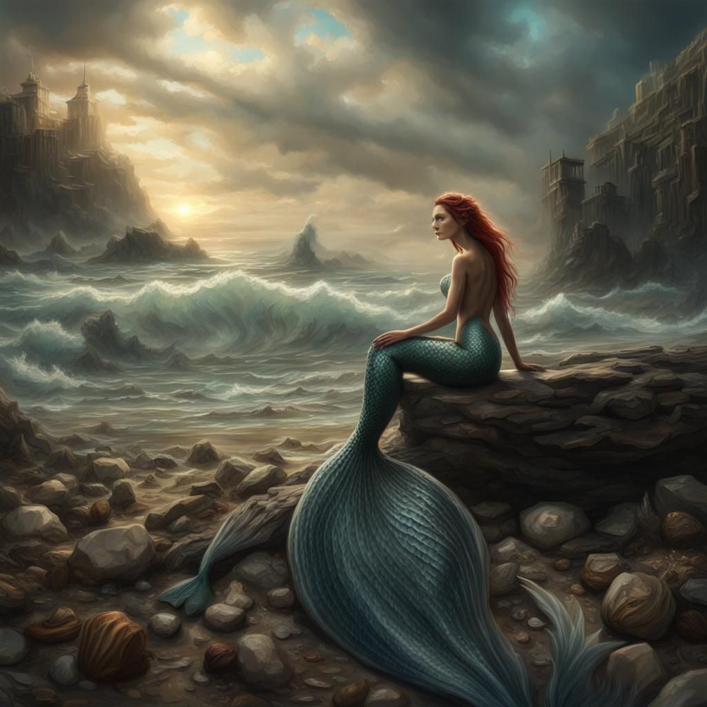 Epic Mermaid Washed Ashore Digital Painting