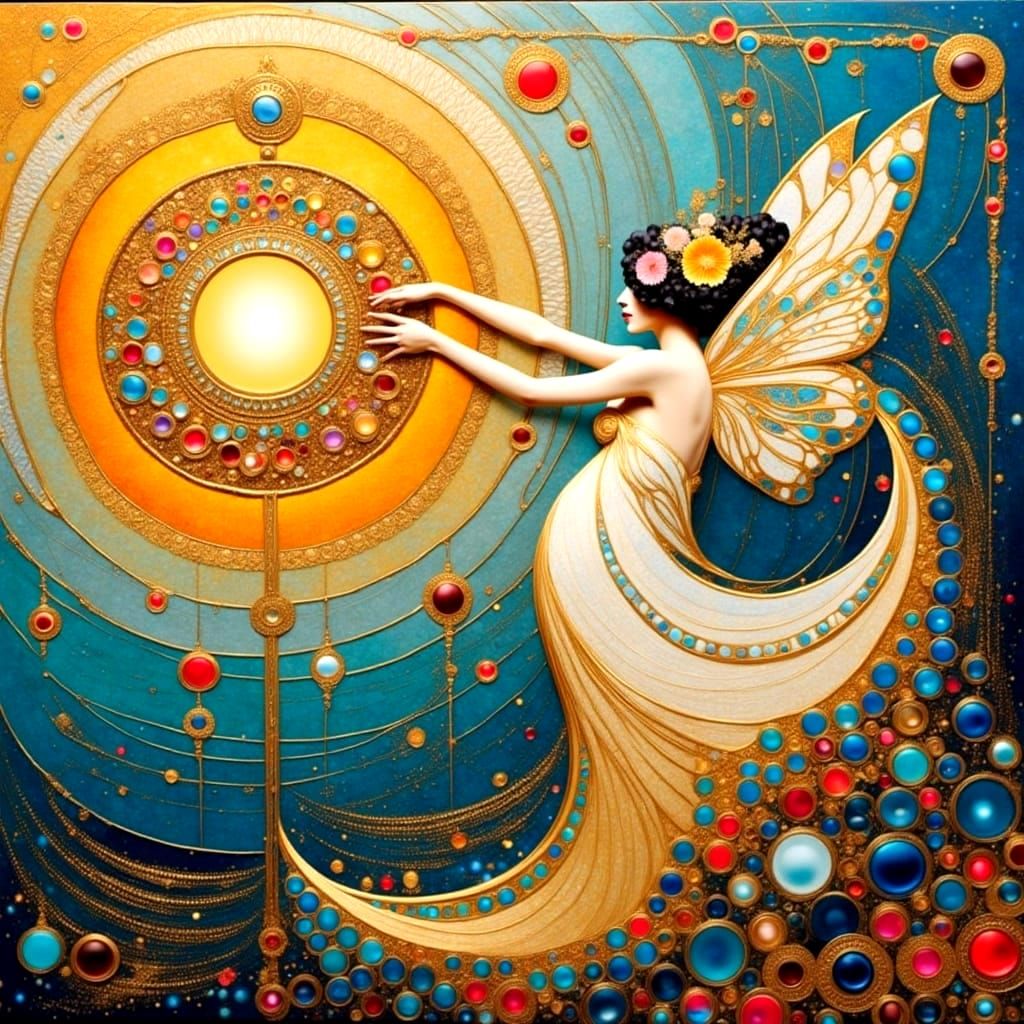 Pastel Dreamscapes: A Klimt-Inspired Fairy in Whirling Motio...