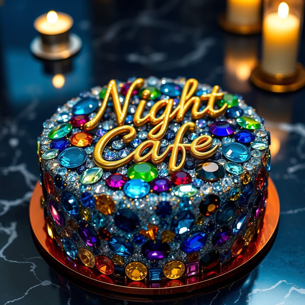 Gemstone Cake with Gold Lettering and Candlelight