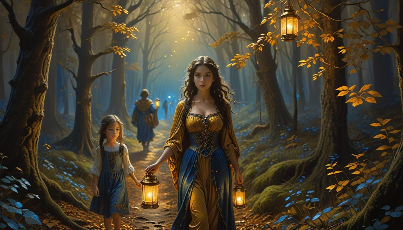 Abigail's Lantern: A Klimt and Vallejo-Inspired Night