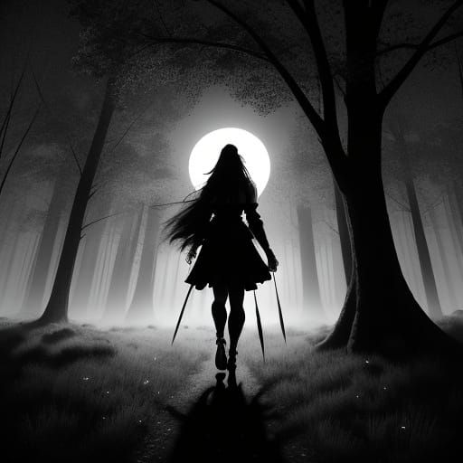 Monochrome Fairy Silhouette Under the Moon