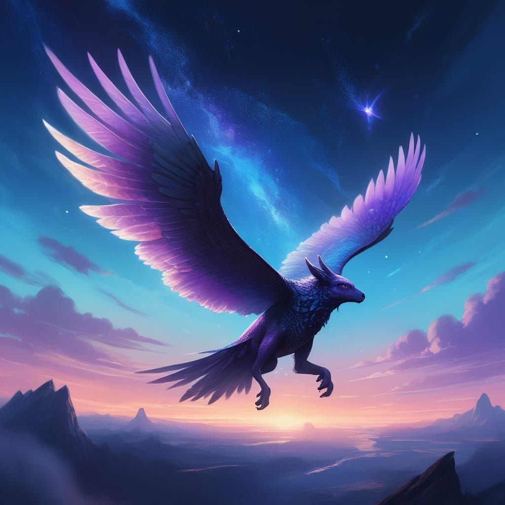 Majestic Glowing Creature Soars Through Twilight Sky