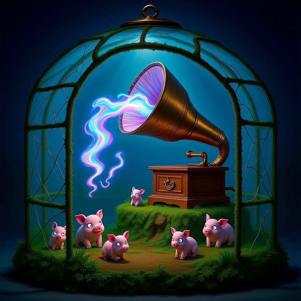 Antique Gramophone Erupts From Overgrown Terrarium