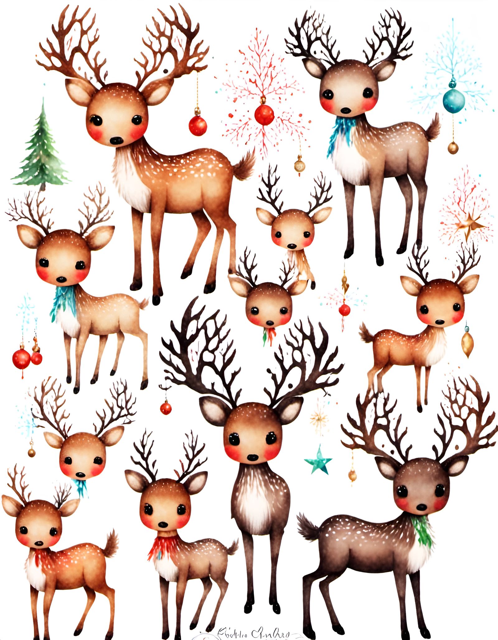 Watercolor Reindeer Clipart for Holiday Crafts