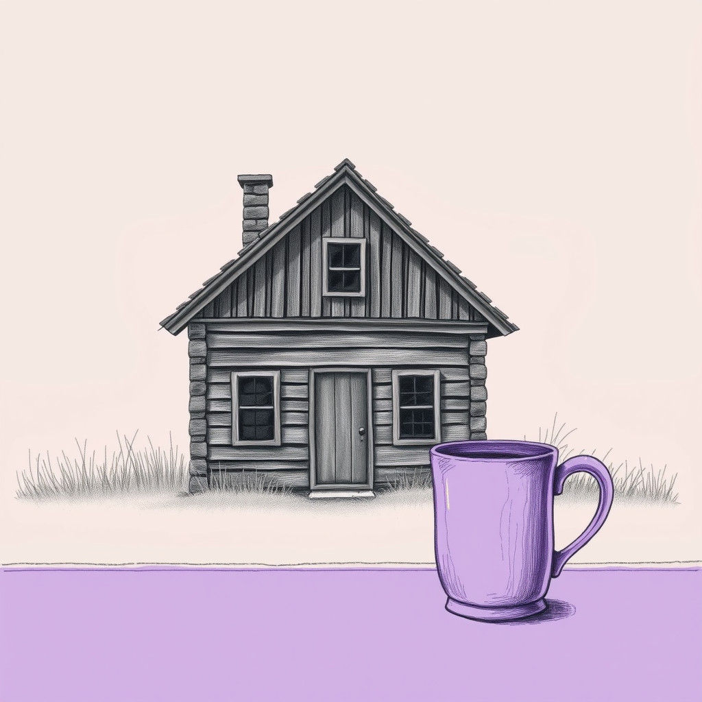 Rustic House with Purple Mug: Mosaic Pencil Art