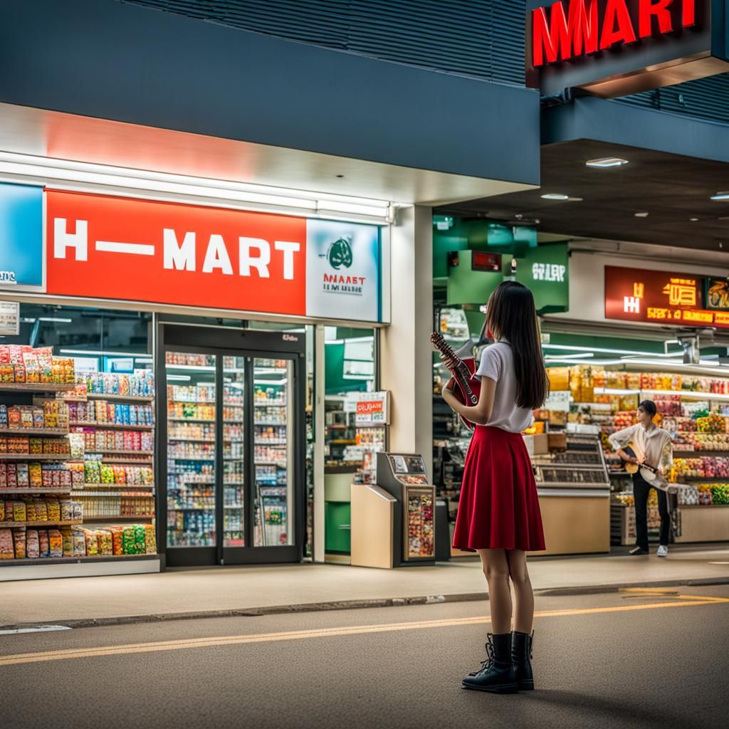 Girl Plays Guitar at H Mart, Album Cover Art