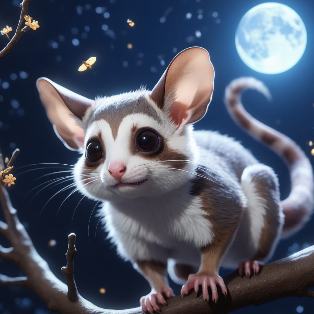 Whimsical Sugar Glider Soars Through Moonlit Dreamscape in A...