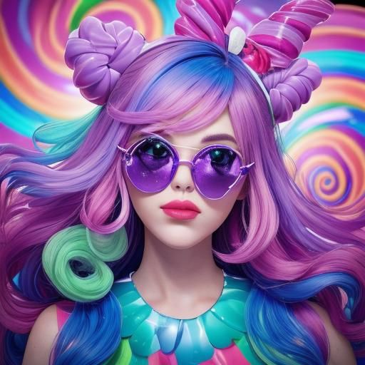 Purple Alien in Candyland with Giant Lollipop