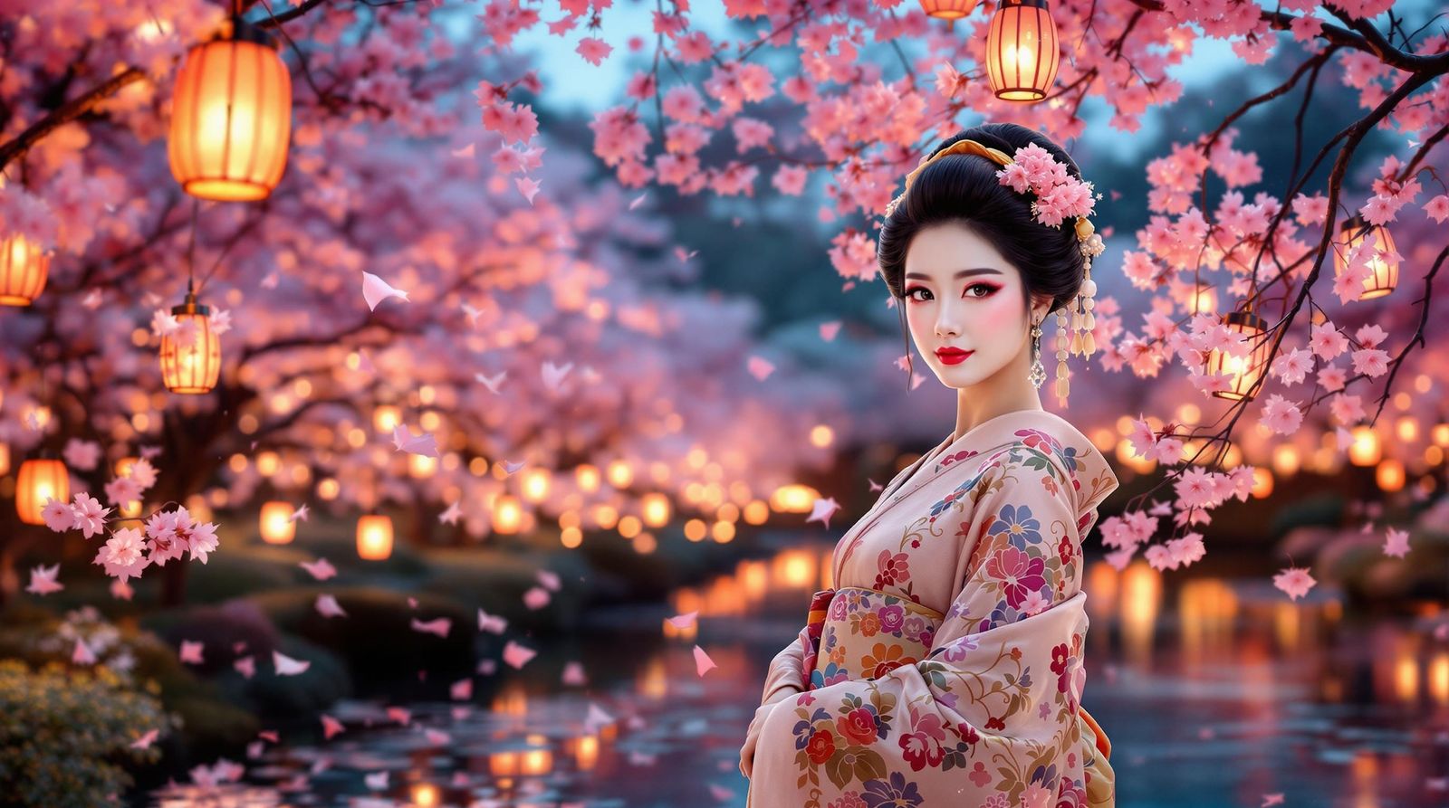 Surreal Japanese Garden Scene in Soft Pastel Hues