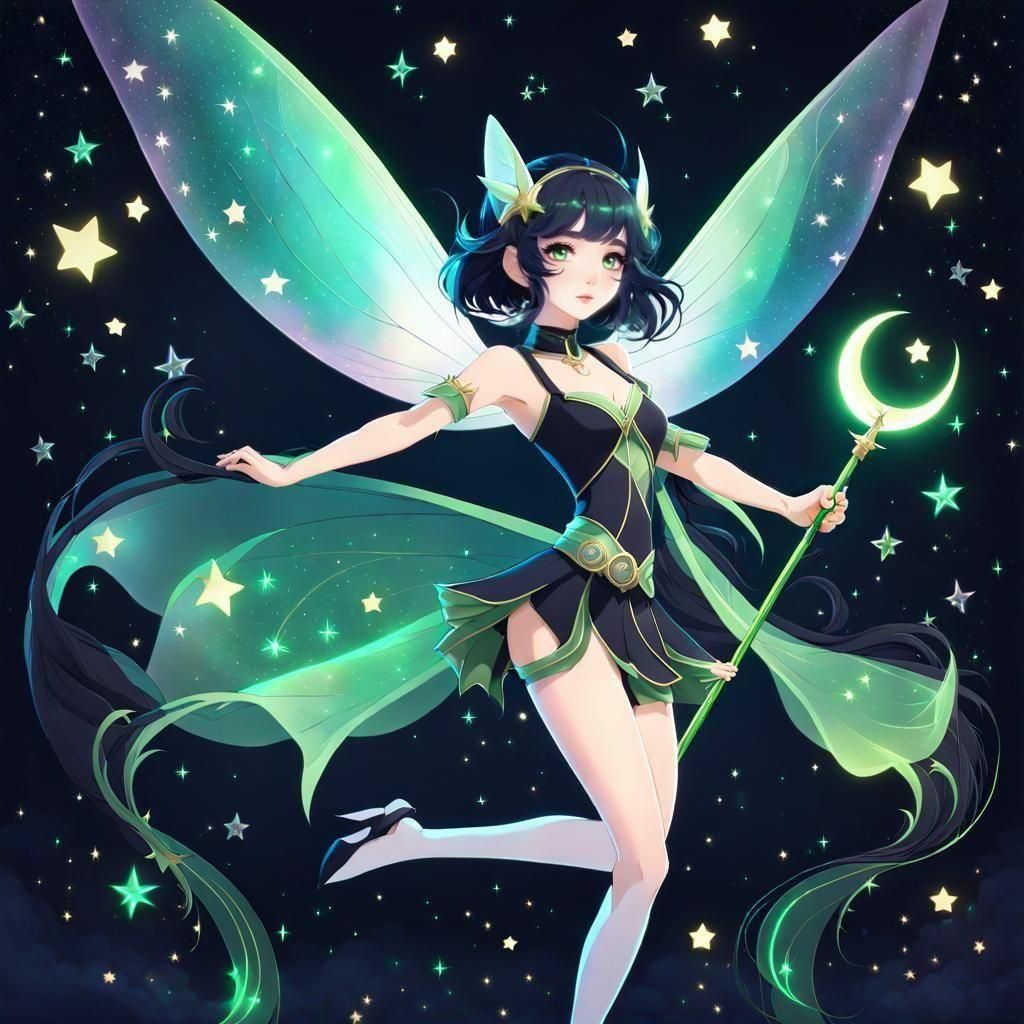 Anime Fairy's Starry Dance: 3D Digital Art