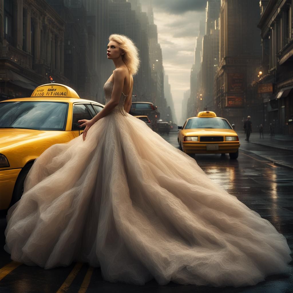 Blonde Angel in Platinum Gown Digital Matte Painting