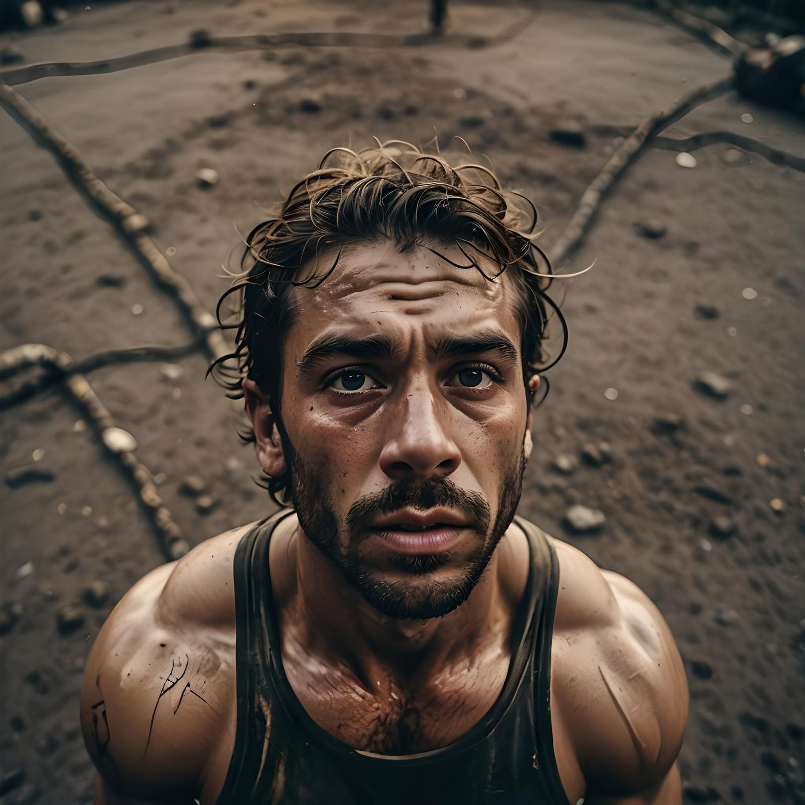 Wrestler's High-Flying Dive: Gritty Portrait