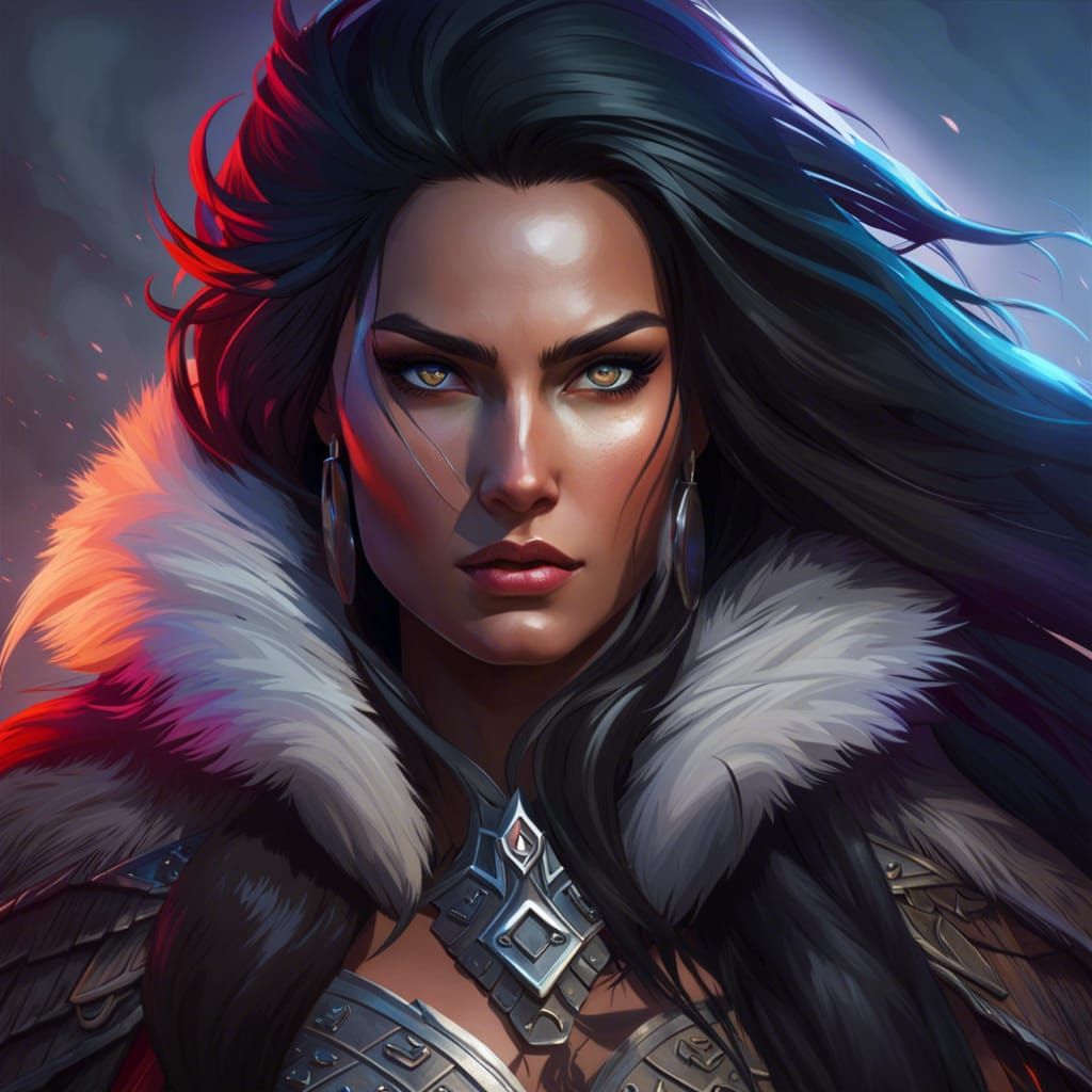 Fierce Barbarian Woman Portrait in Arctic Climate