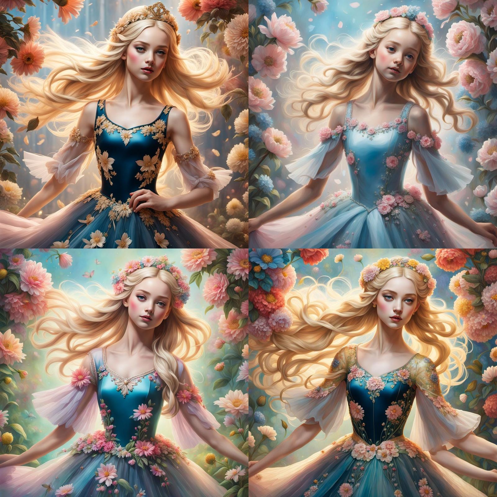 Hyperrealistic Ballerina Princess Surrounded by Flowers