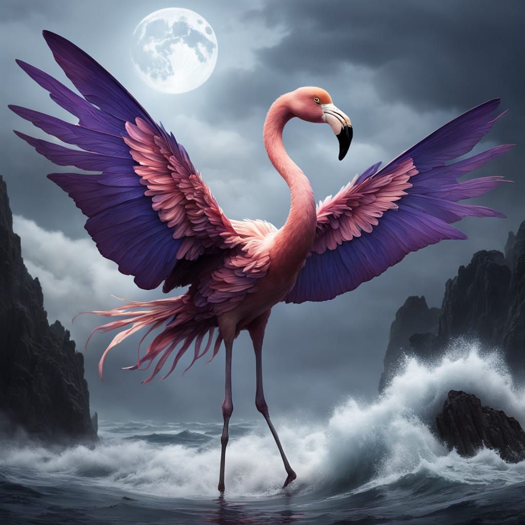 Iridescent Butterfly Dances Over Moonlit Sea in Dark Fantasy...