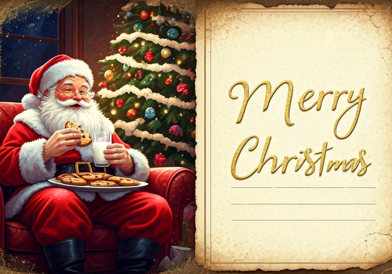 Vintage Christmas Postcard with Santa in Splash Art Style
