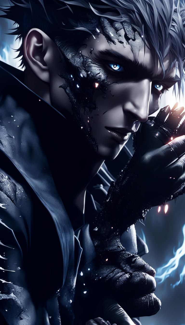 Anime Style 3D Art of Scarred Man on Throne