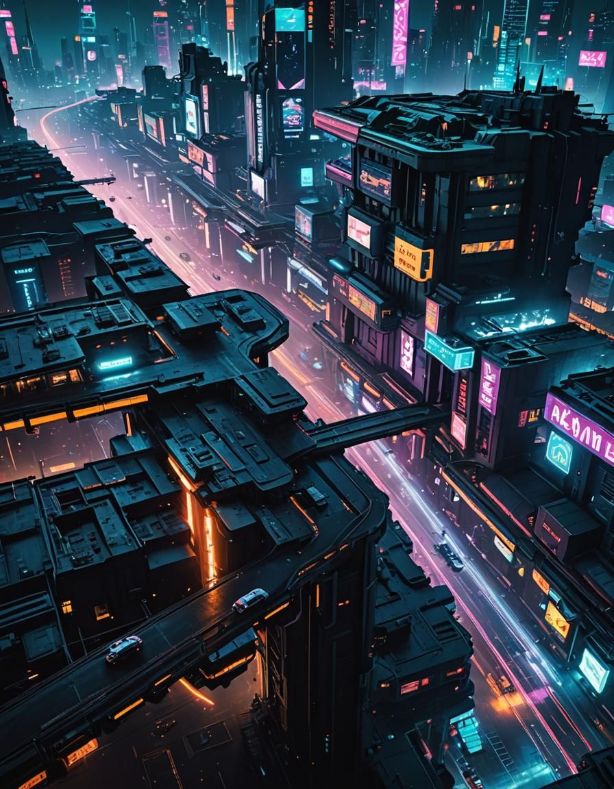 Cyberpunk Cityscape Under Neon Skies