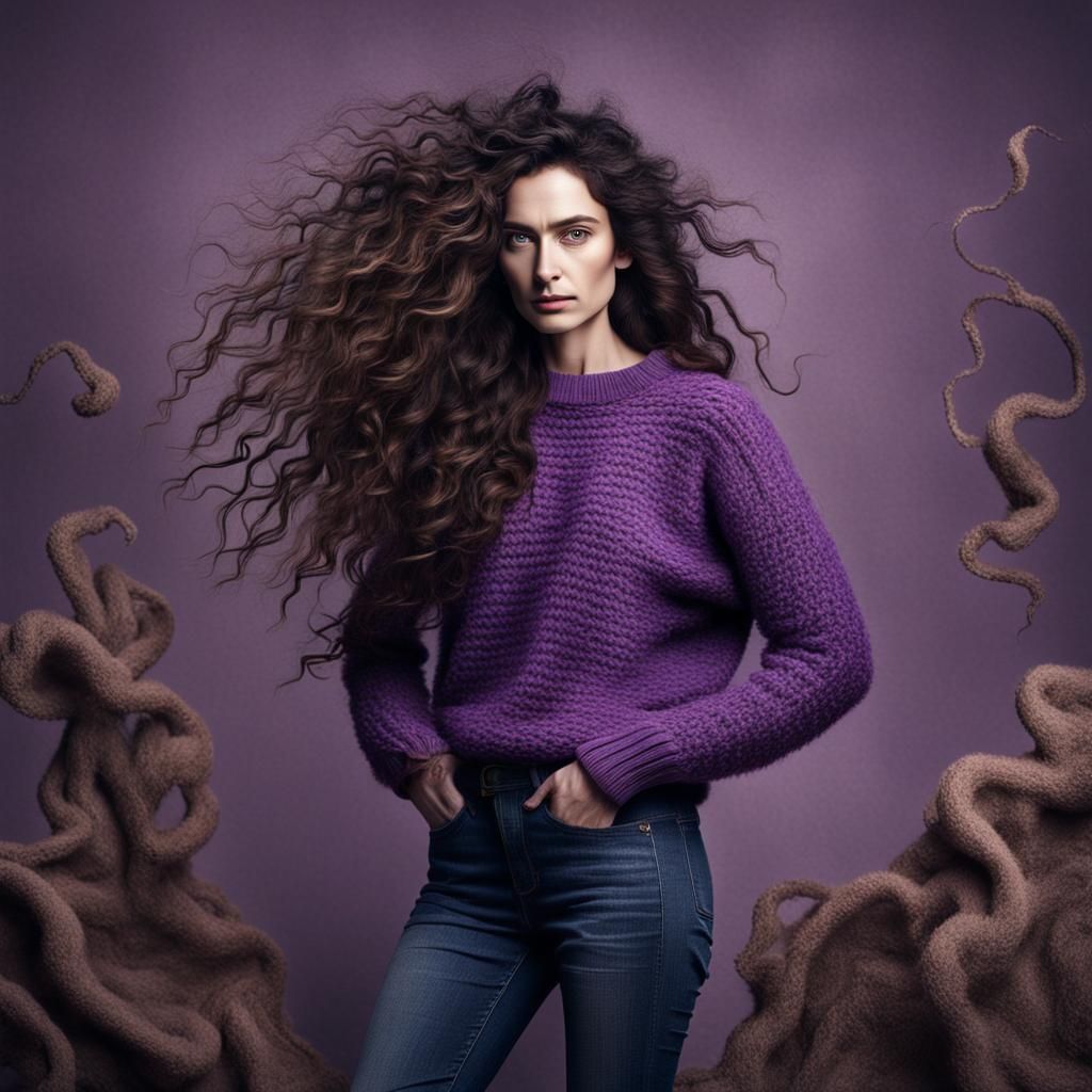 Surreal Portrait of a Beautiful Woman in Purple Sweater