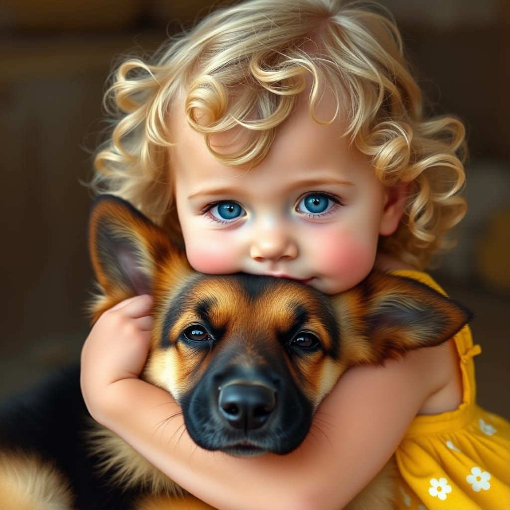 Tender Moment of Girl and Dog in Warm, Golden Light