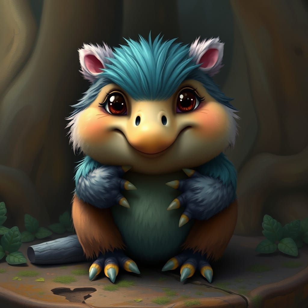 Magical Cartoon Platypus in Enchanted Forest