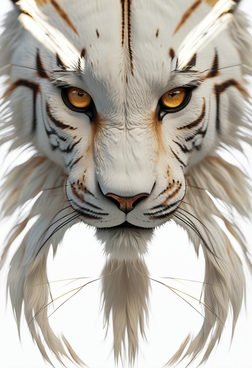 Face view of a tiger, unreal render 5, dtailled fur