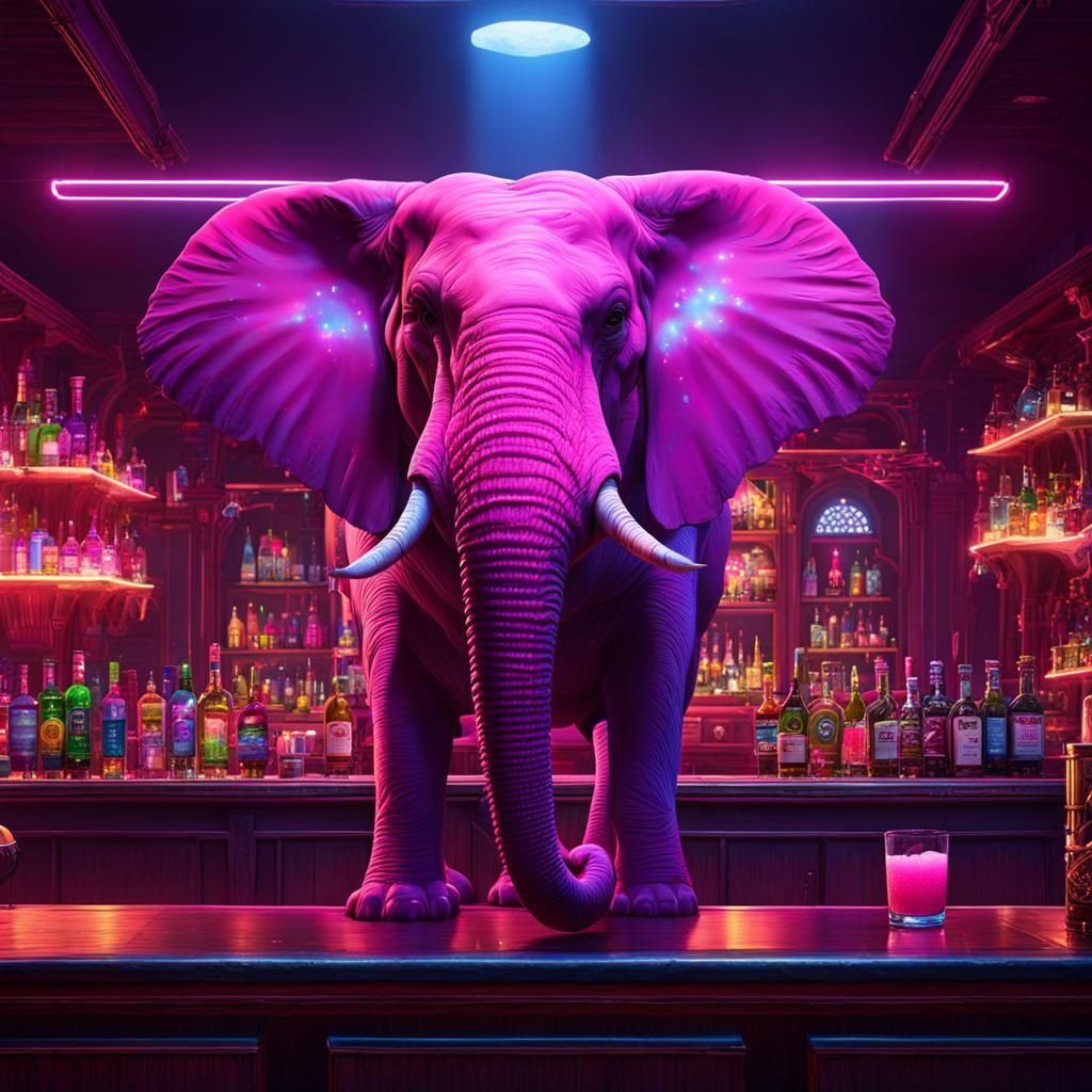 Pink Elephant Bartender in Fantastical Concept Art