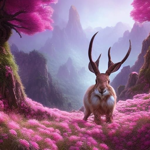 Ethereal Jackalope in Fantasy Landscape